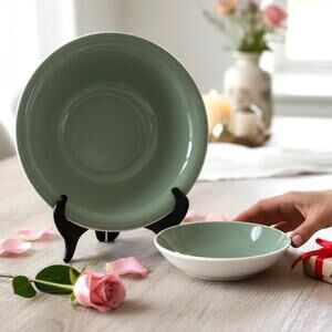 💚 Set of 2 Vintage Sage Green Bowls (8.5" & 5.5") | MCM USA Mismatched🥄